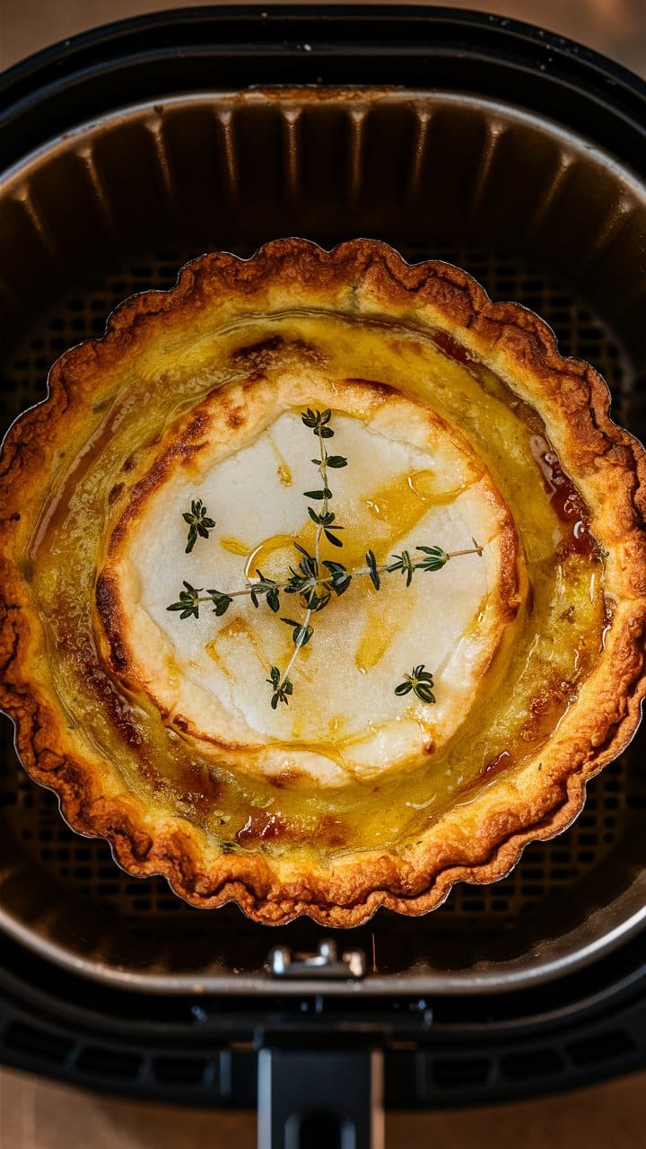 Tarte dorée au fromage et herbes fraîches.