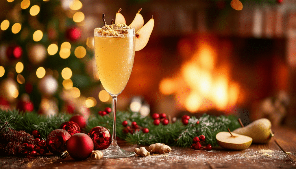découvrez une délicieuse recette de cocktail de noël avec notre bellini à la poire et au gingembre. une harmonie parfaite de saveurs festives qui ravira vos convives et ajoutera une touche d'élégance à vos célébrations. préparez-vous à éblouir vos invités avec cette boisson pétillante et raffinée!