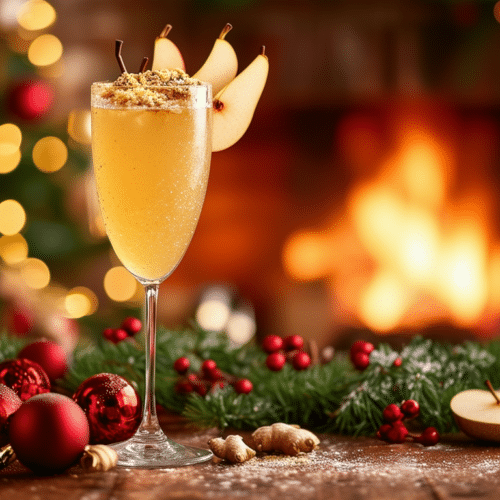 découvrez une délicieuse recette de cocktail de noël avec notre bellini à la poire et au gingembre. une harmonie parfaite de saveurs festives qui ravira vos convives et ajoutera une touche d'élégance à vos célébrations. préparez-vous à éblouir vos invités avec cette boisson pétillante et raffinée!