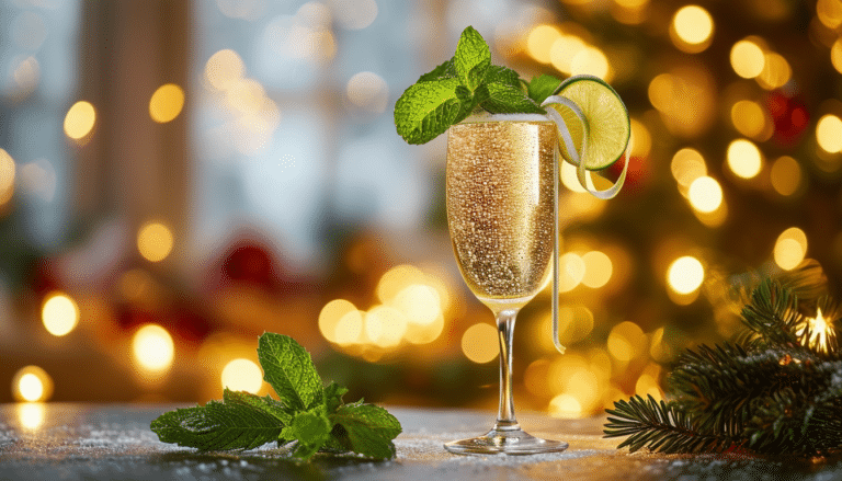 découvrez une délicieuse recette de cocktail de noël alliant le raffinement du champagne à la fraîcheur de la menthe et du citron vert. parfait pour égayer vos fêtes et surprendre vos invités avec une boisson festive et pétillante.