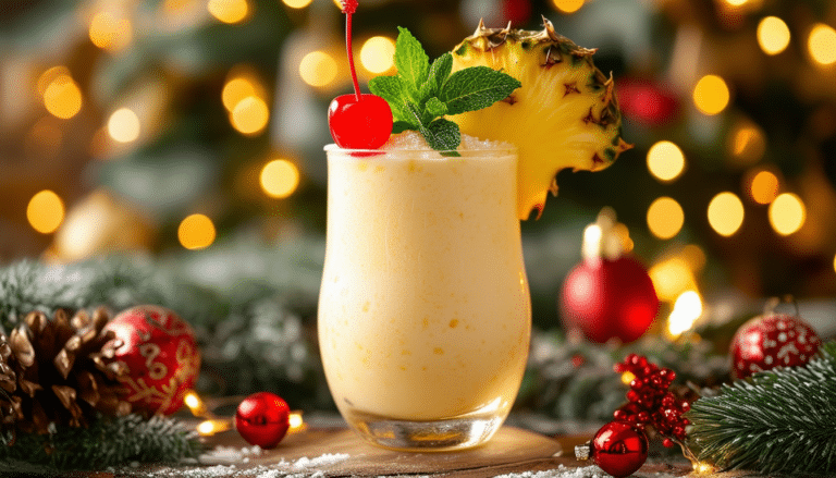 découvrez notre recette festive de piña colada de noël, un cocktail délicieux qui allie les saveurs tropicales à l'esprit des fêtes. parfait pour célébrer les réjouissances de fin d'année avec une touche festive!