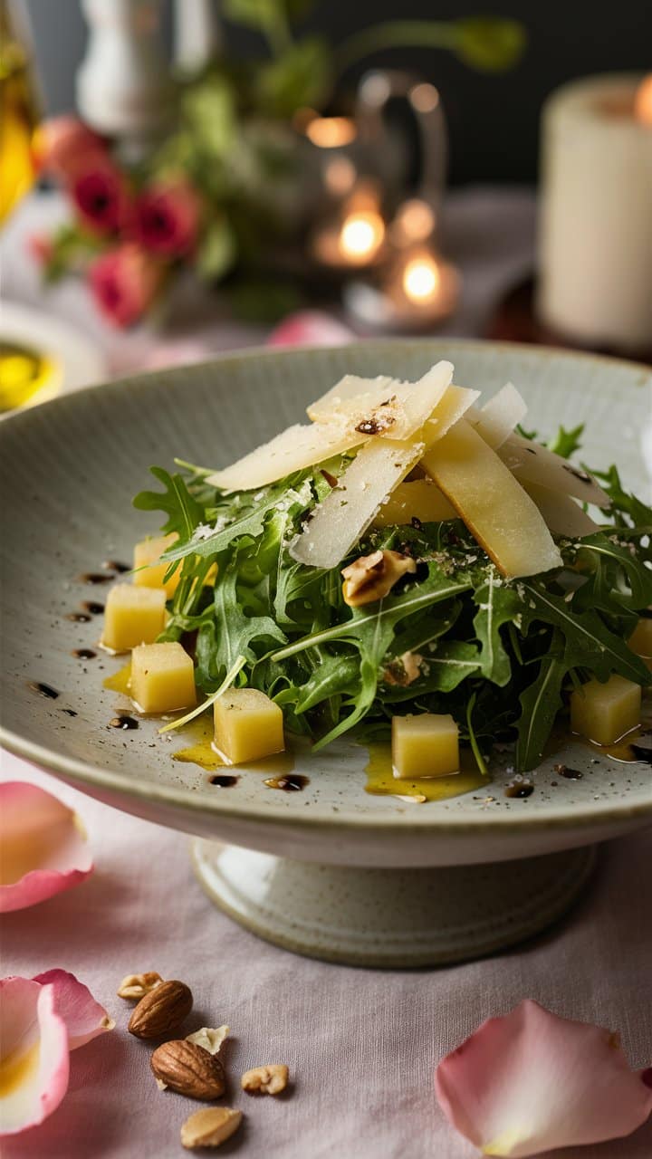 Salade gourmet avec fromage et noix.