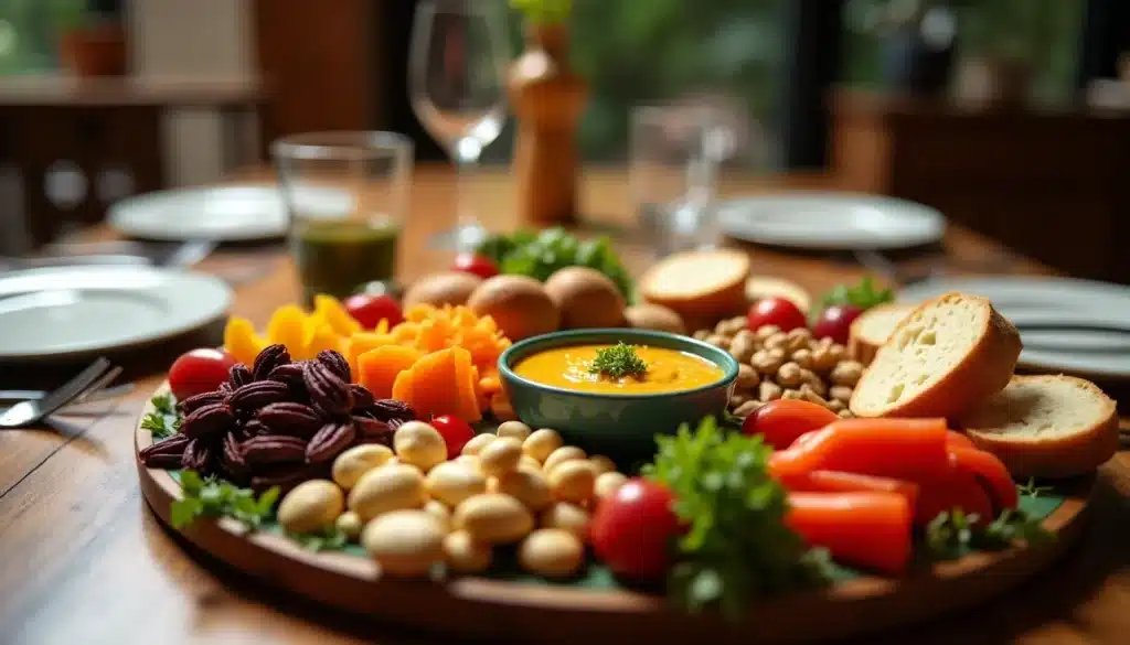 Plateau de légumes avec dip sauce orange