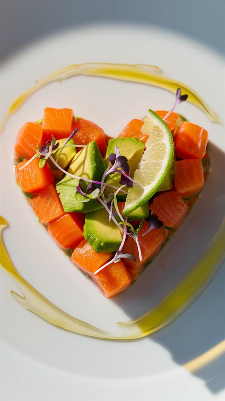 Tartare de saumon cœur, avocat et citron vert.