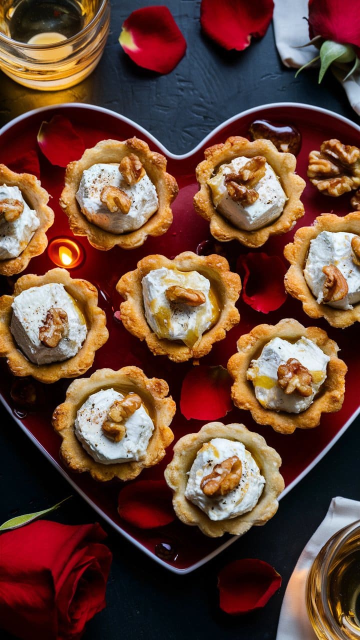 Tartes au fromage et noix, décor amoureux.