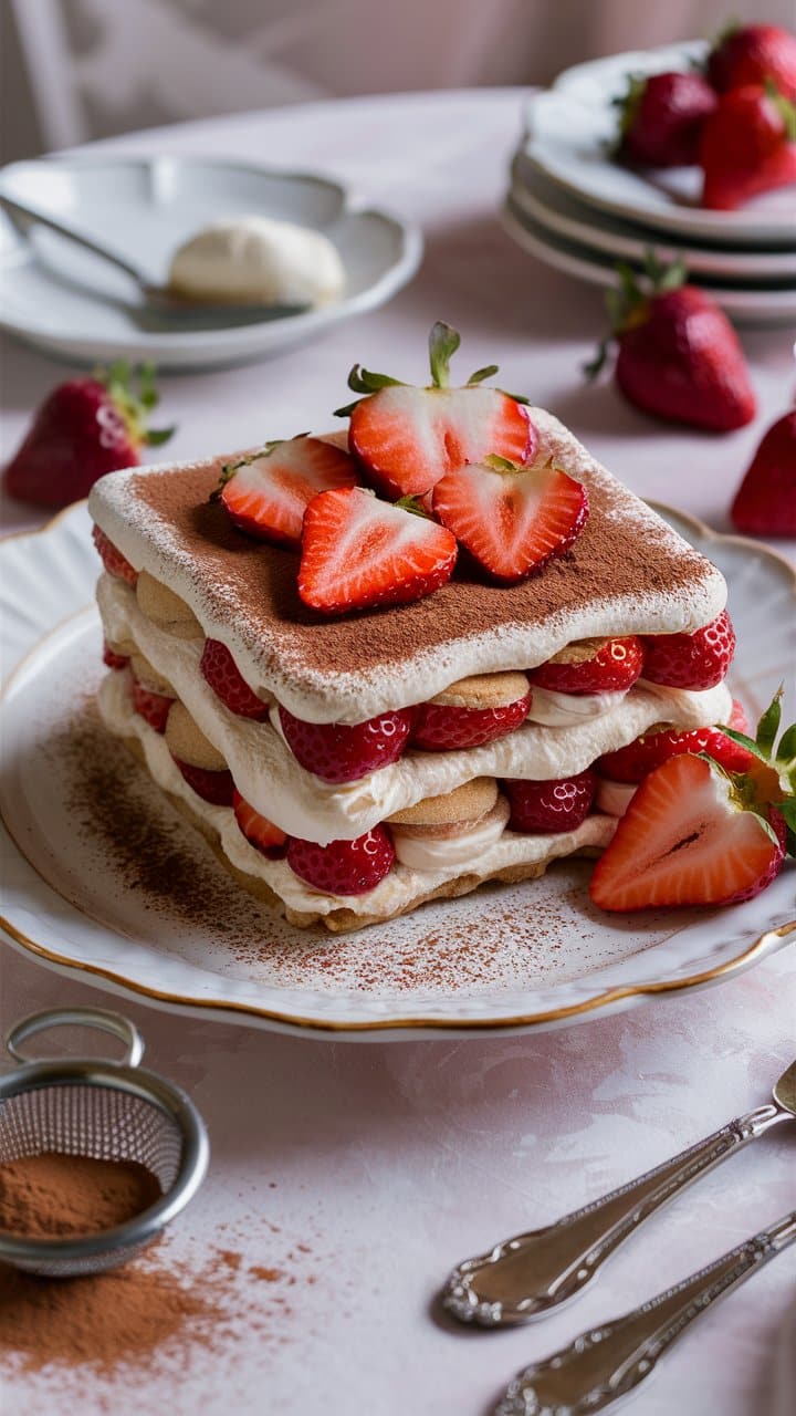 Gâteau fraises et crème, élégamment décoré.