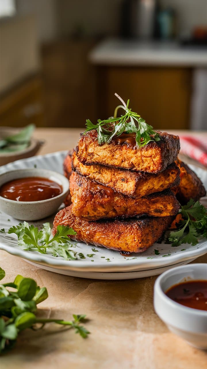 Toasts dorés avec sauce et persil