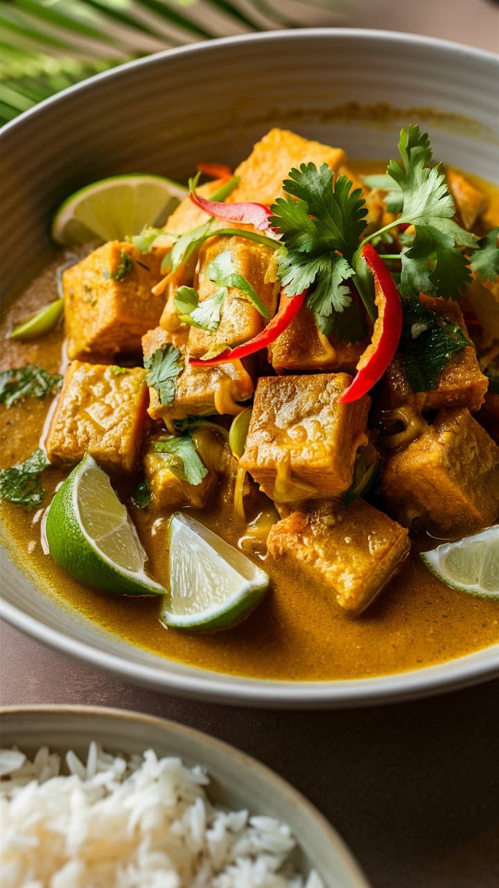 Curry de tofu avec citron vert et coriandre.