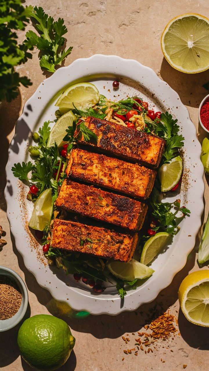 Tofu grillé avec citron vert et herbes fraîches