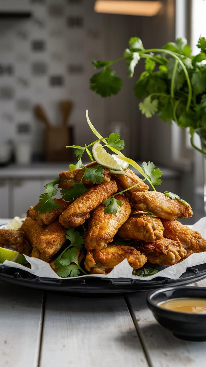 Ailes de poulet frites avec coriandre et citron