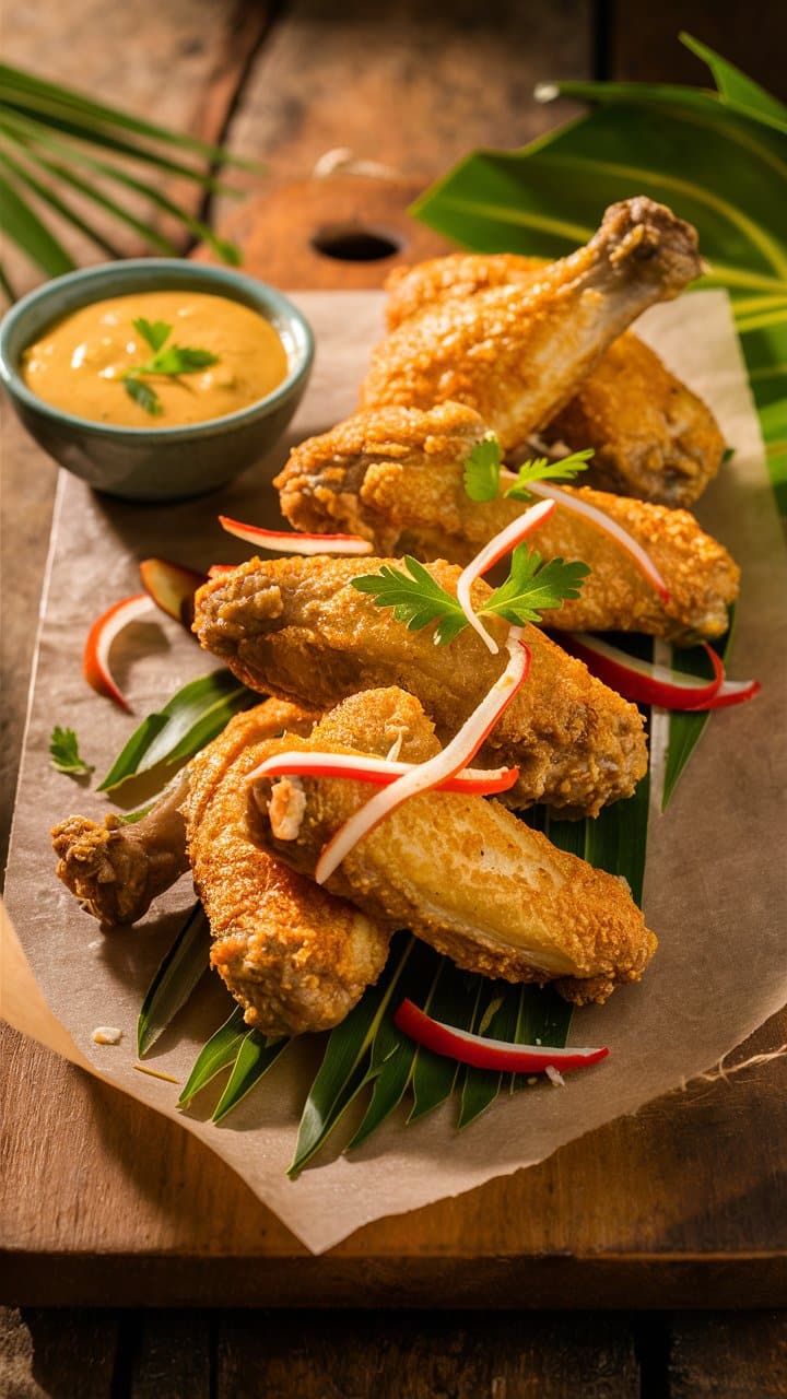 Ailes de poulet frites avec sauce.