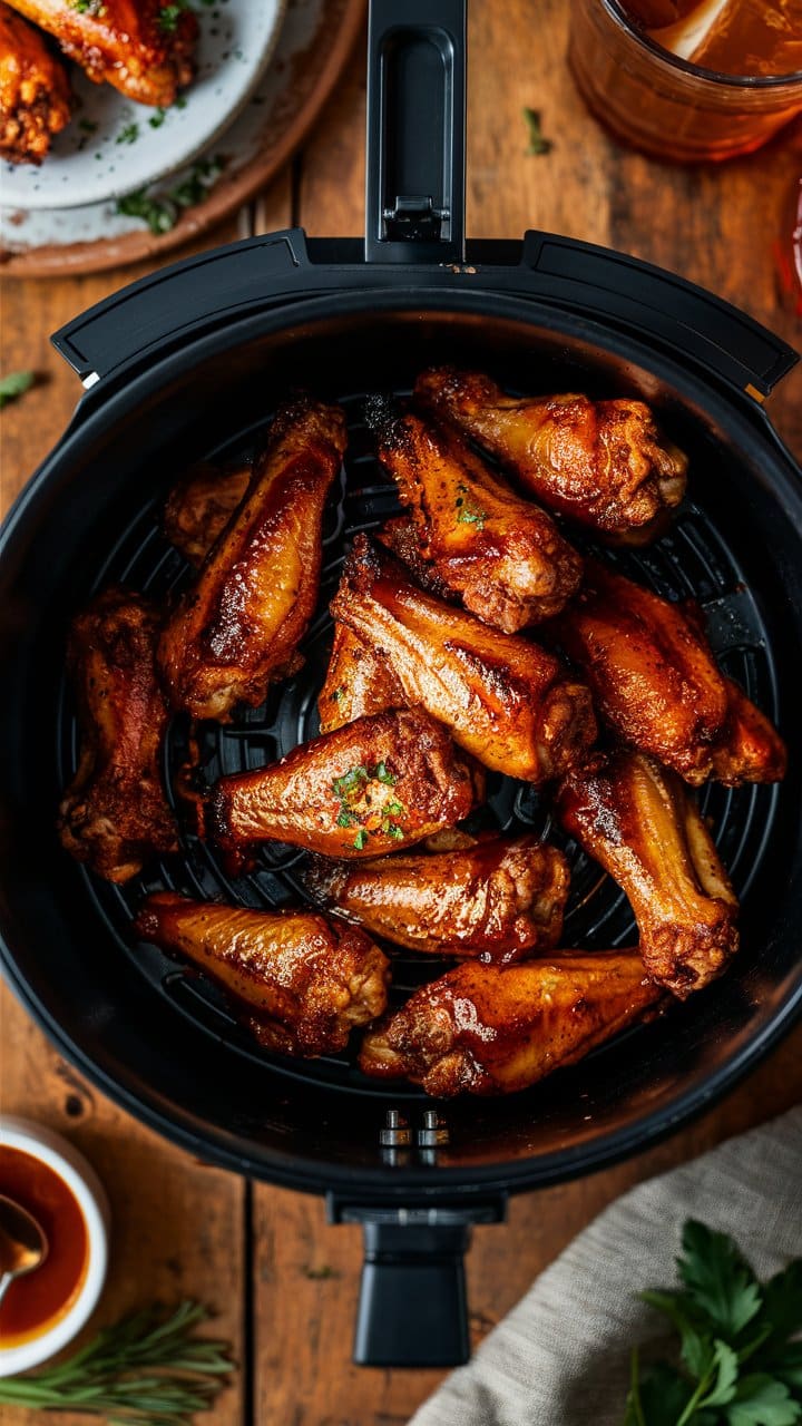 Ailes de poulet dans une friteuse à air.