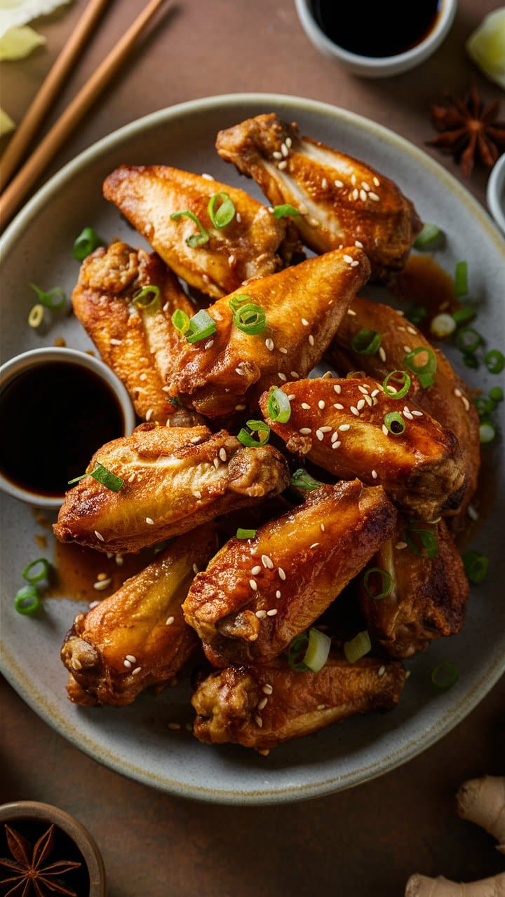 Ailes de poulet grillées au sésame et oignons verts