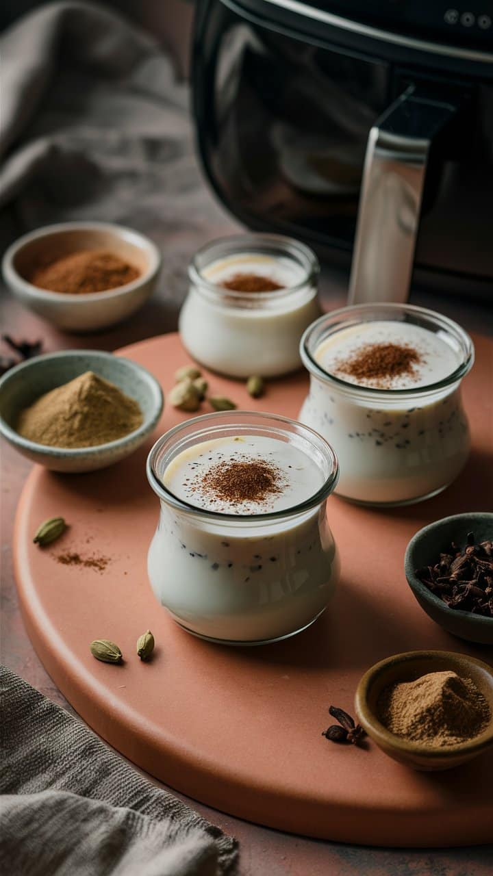 Yaourts épicés avec cardamome et cannelle.