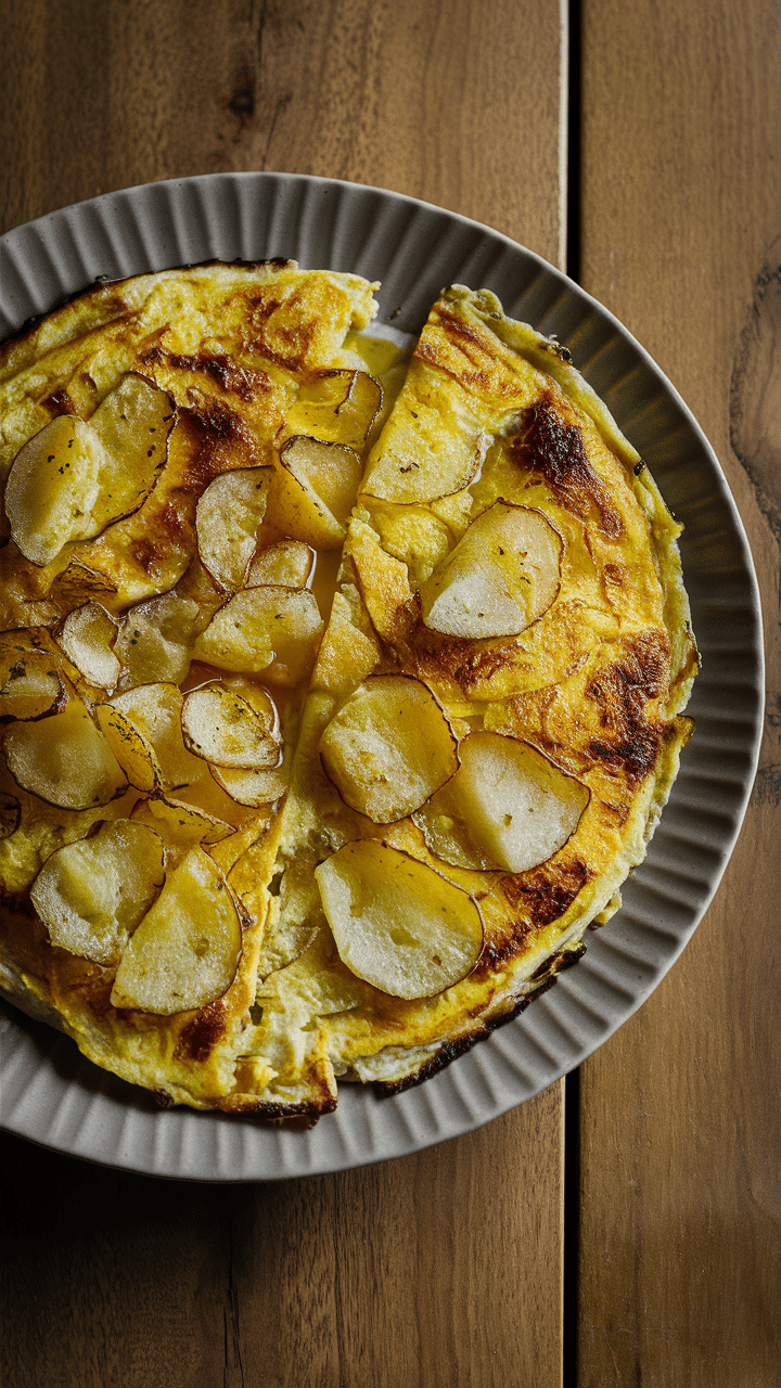 Tortilla de pommes de terre sur assiette.