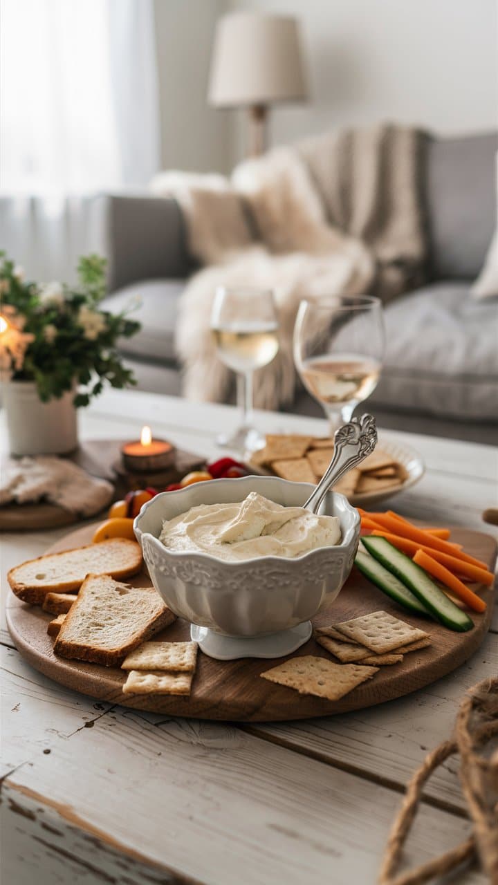 Apéritif avec fromage frais et légumes