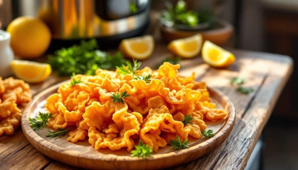 Chips maison sur une planche en bois.