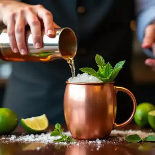 Préparation de cocktail avec gingembre et citron vert