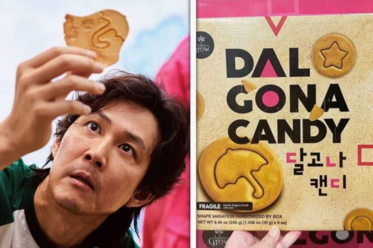 Homme observant un biscuit coréen, boîte Dal Gona.