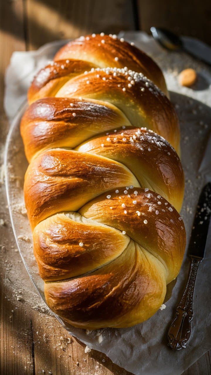 Brioche tressée avec sucre perlé