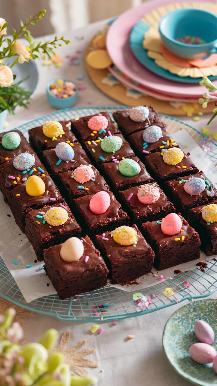 Brownies chocolat avec œufs colorés décoratifs