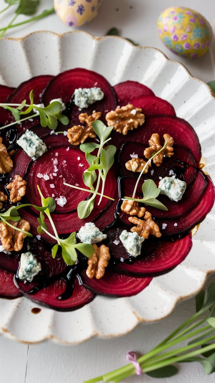 Salade de betteraves, noix et fromage bleu.