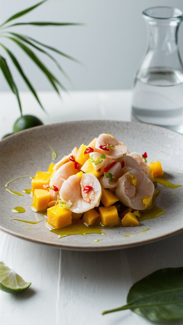 Plat de fruits de mer et mangue coloré