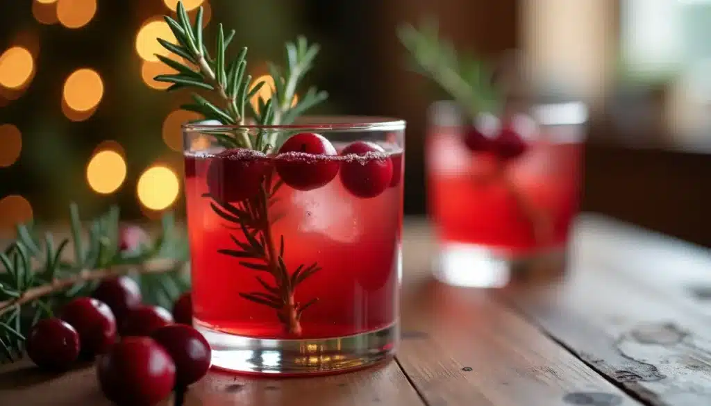 Cocktail rouge avec romarin et canneberges