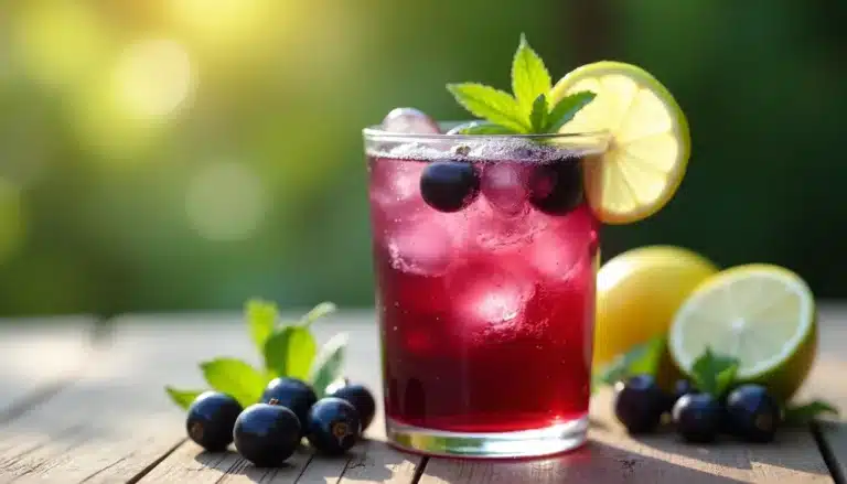Cocktail aux myrtilles, citron et menthe fraîche