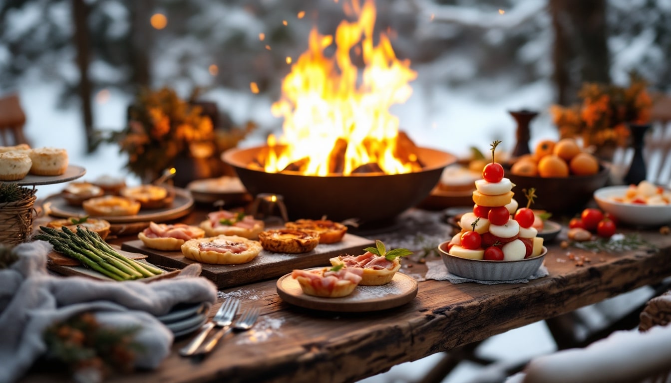Table de fête avec divers plats délicieux.