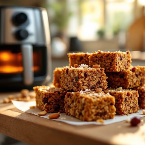 Barres granola maison près d'une friteuse.