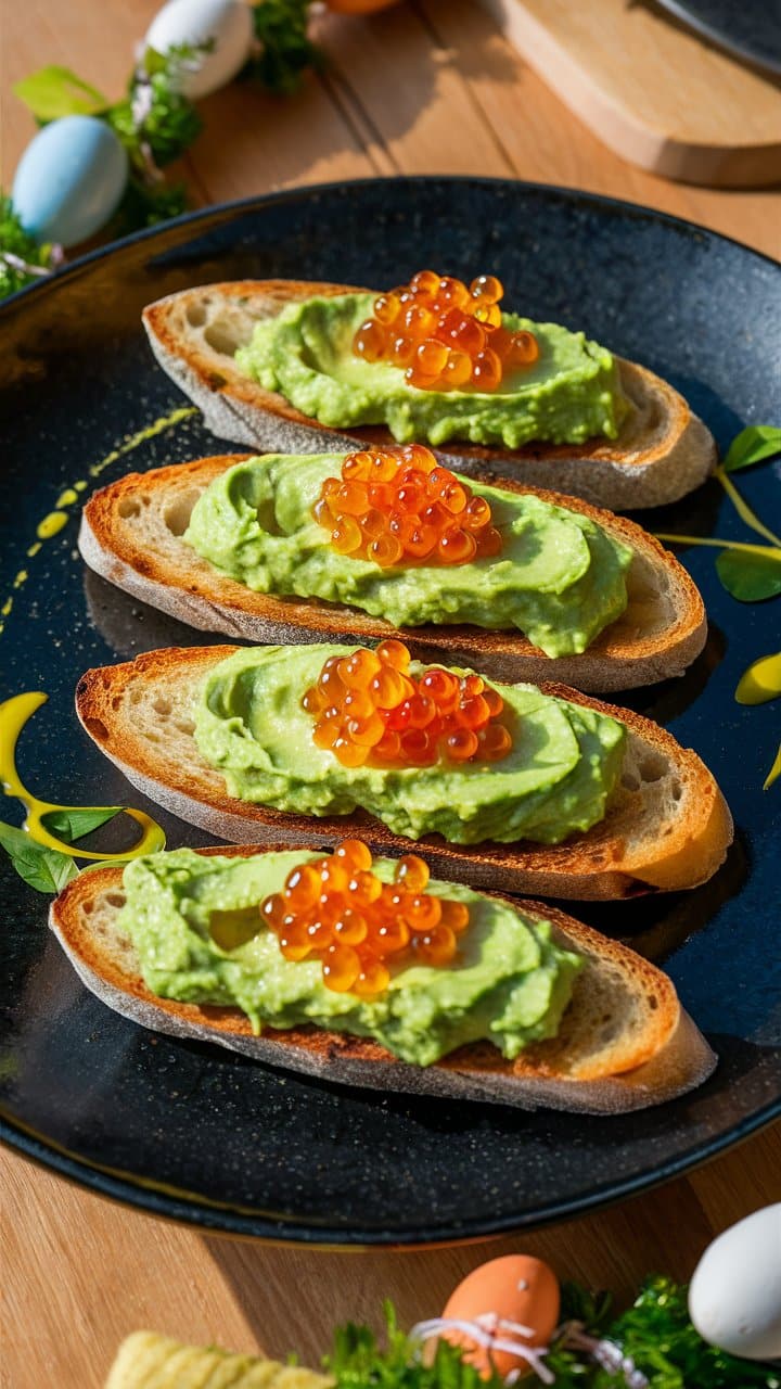 Tartines avocat et œufs de poisson rouge