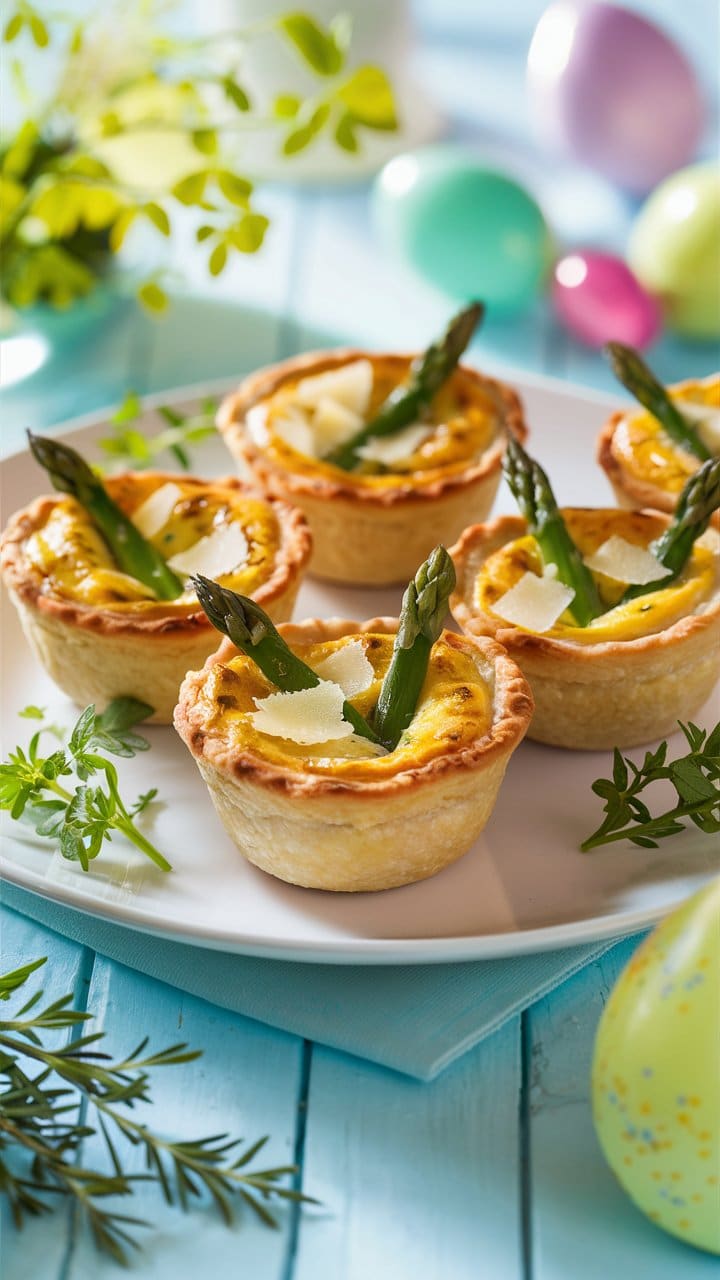 Mini quiches aux asperges et parmesan.