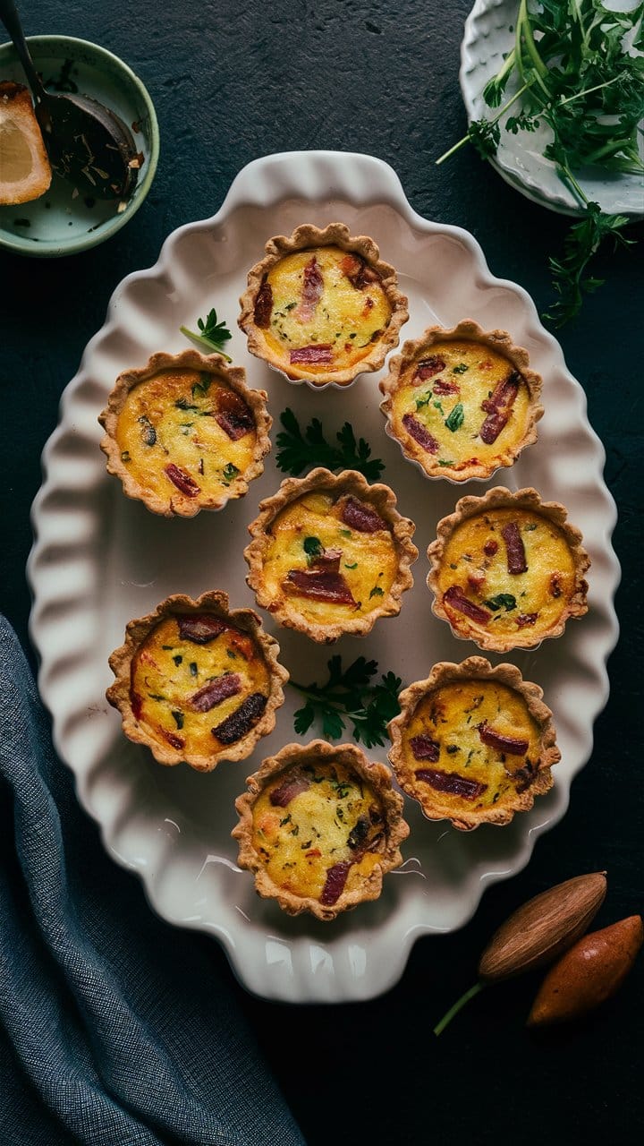 Tartelettes salées servies sur un plat.