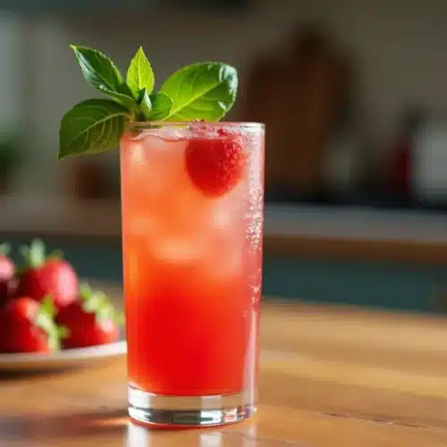 Boisson à la fraise avec glace et menthe, fraîche.
