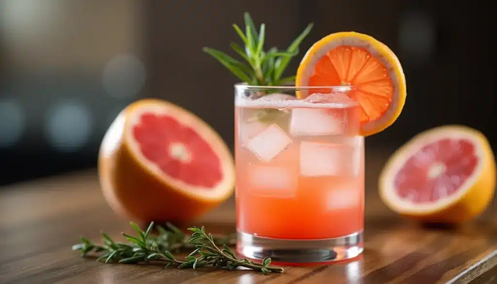 Cocktail au pamplemousse avec glaçons et romarin