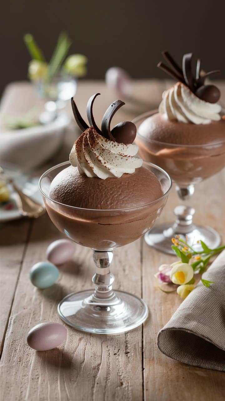 Mousse au chocolat élégante avec chantilly.