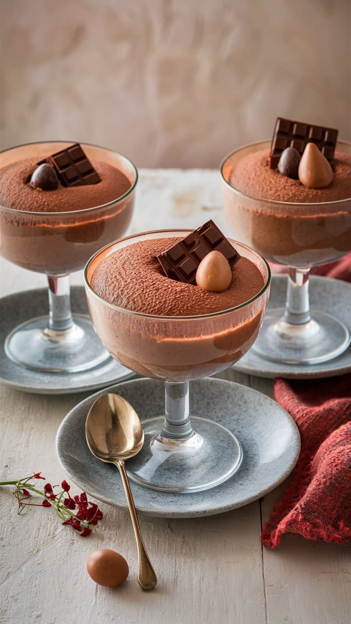Mousse au chocolat dans des verrines élégantes.