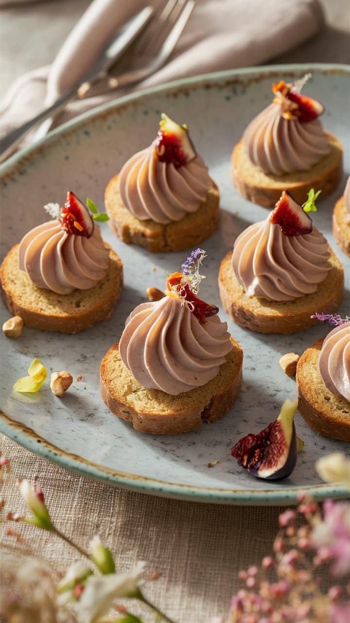 Petits gâteaux décorés avec crème et figue.