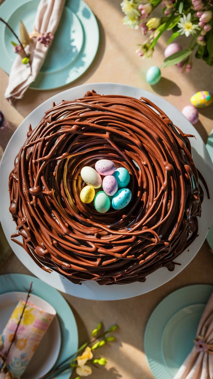 Gâteau chocolat avec œufs en sucre colorés