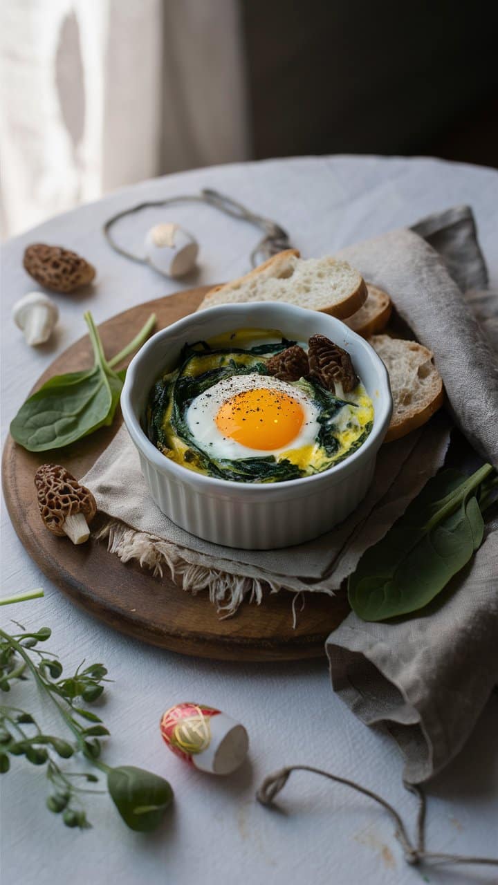 Plat de légumes verts et œuf au centre.