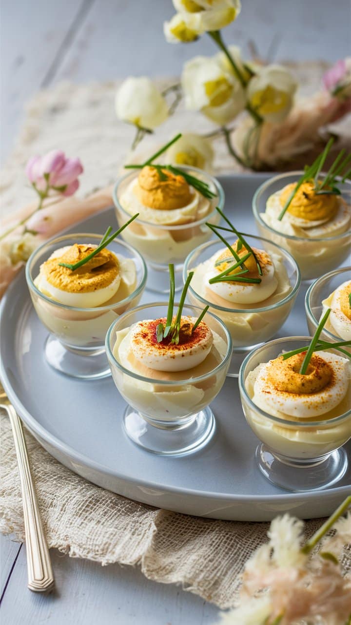 Oeufs mimosa en verrines élégantes.