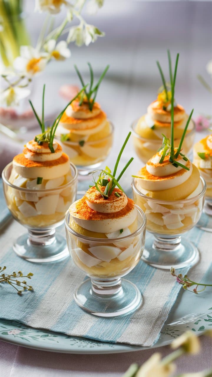 Verrines de mousse garnies d'herbes fraîches.