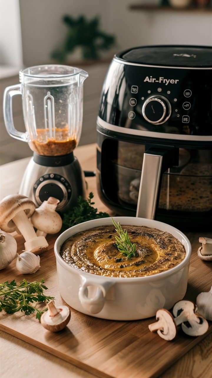Purée de champignons avec friteuse à air et mixeur.