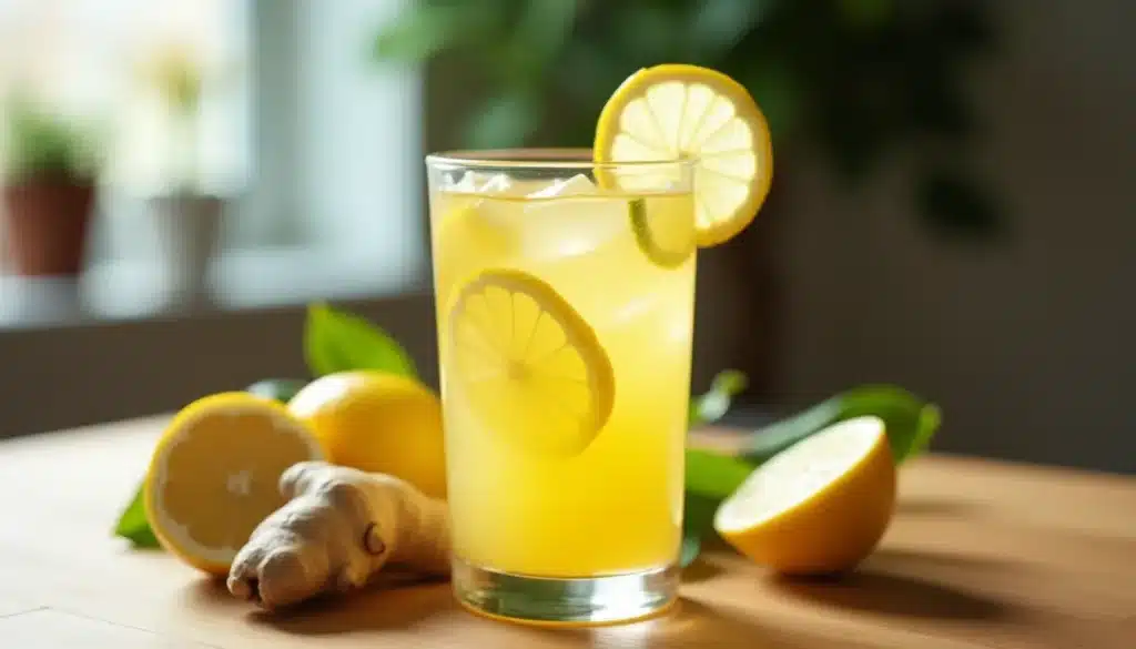Verre de limonade au citron et gingembre frais