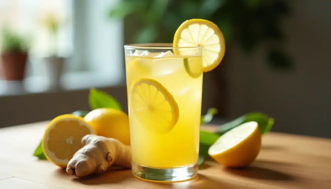 Verre de limonade au citron et gingembre frais