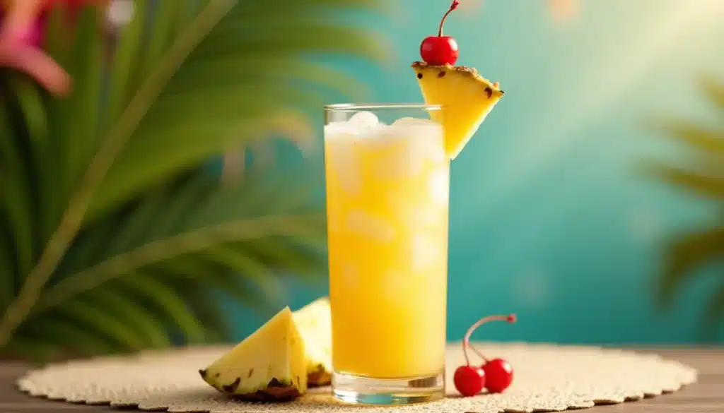 Cocktail exotique avec ananas et cerise