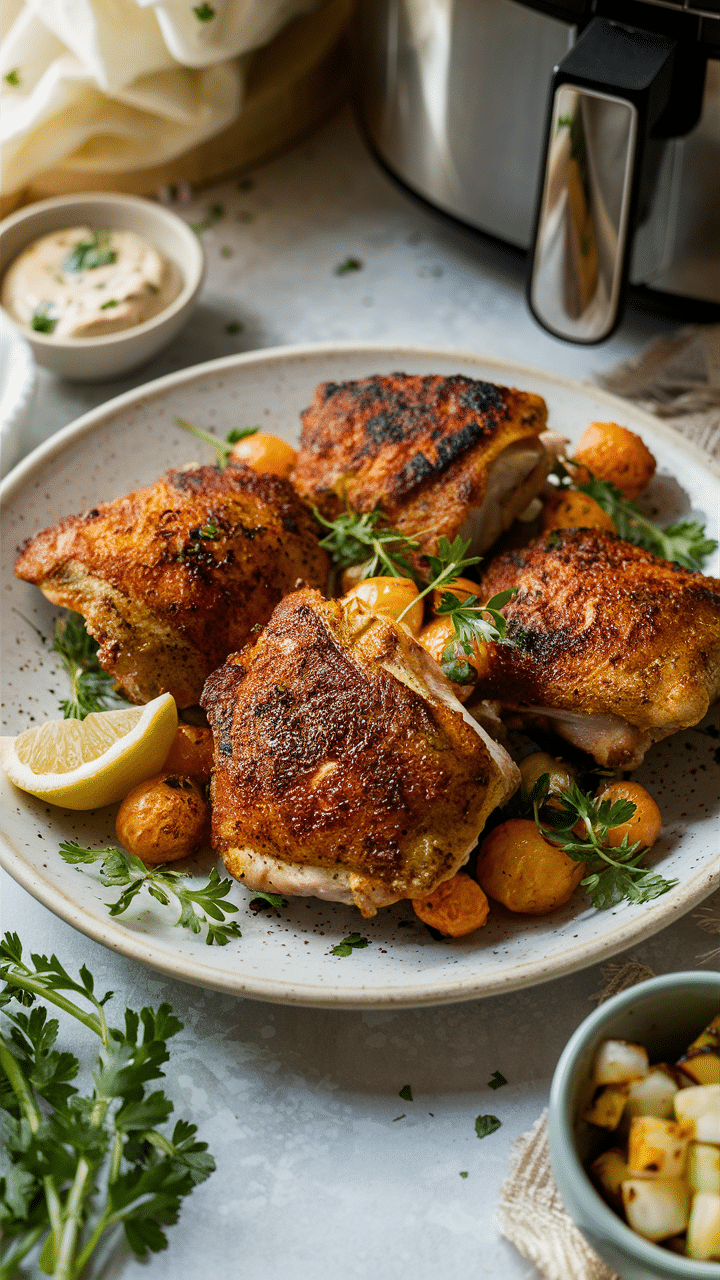 Poulet rôti avec pommes de terre et citron.