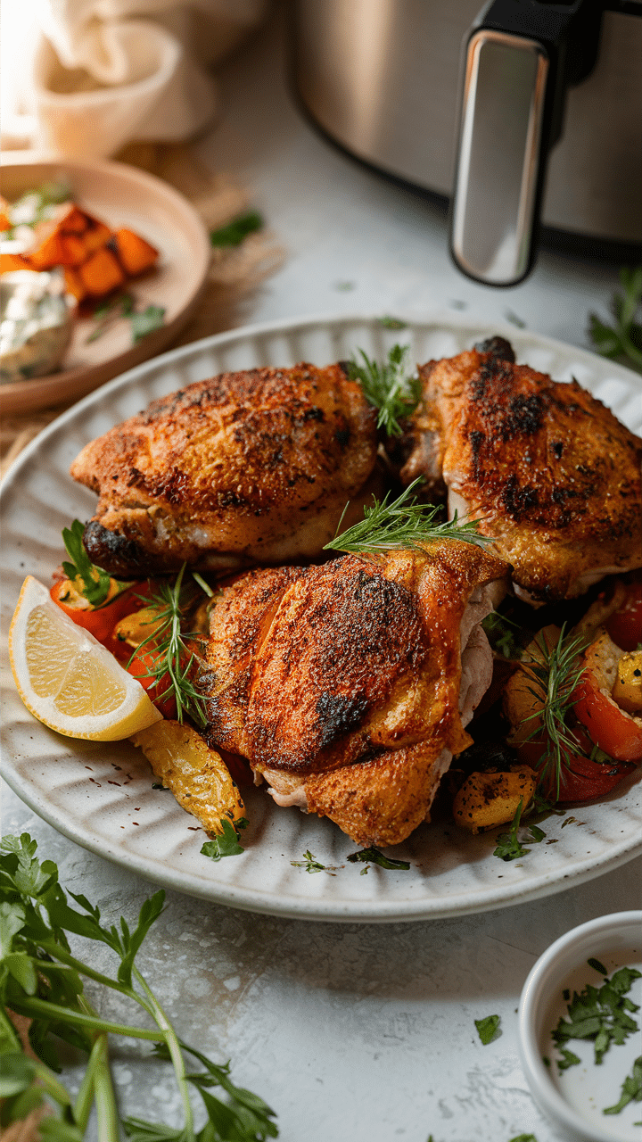 Cuisses de poulet grillées avec légumes et citron