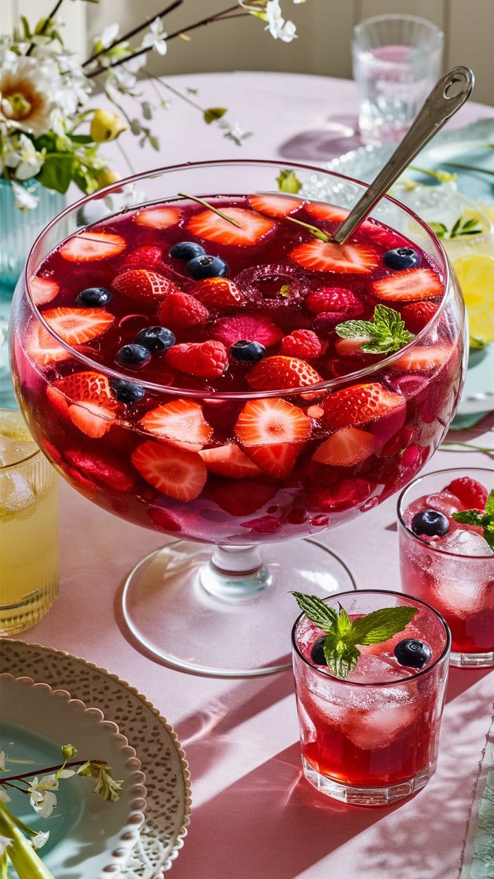 Grande coupe de punch aux fruits rouges.
